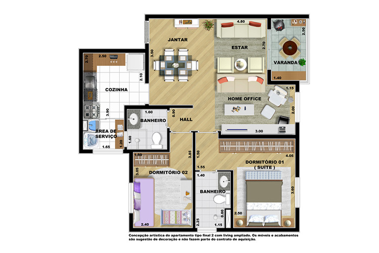 2 DORMITÓRIOS – 70m² LIVING AMPLIADO